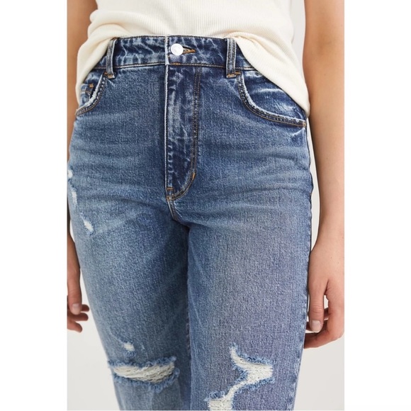 Anthropologie Pilcro The Vintage Straight Raw Hem Distressed Jeans Dark Wash 27 - Picture 2 of 16